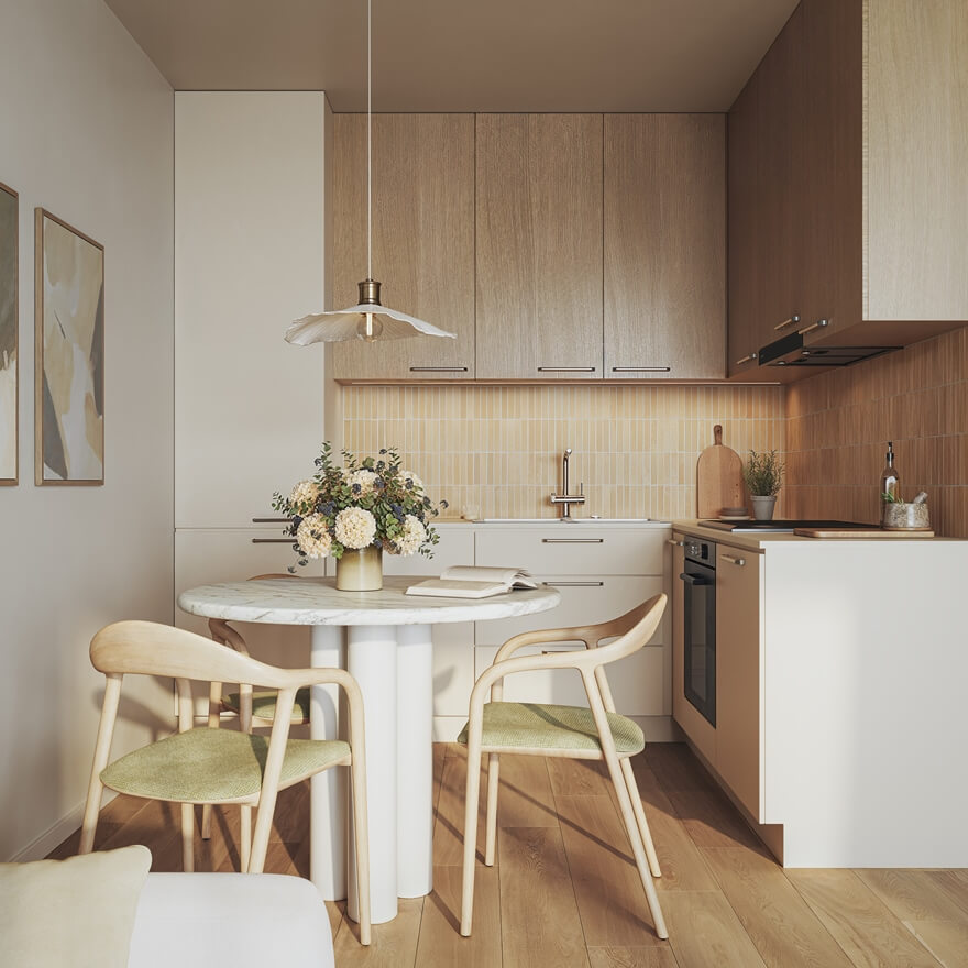 Hevizi luxus lakás interior dizájn, konyha